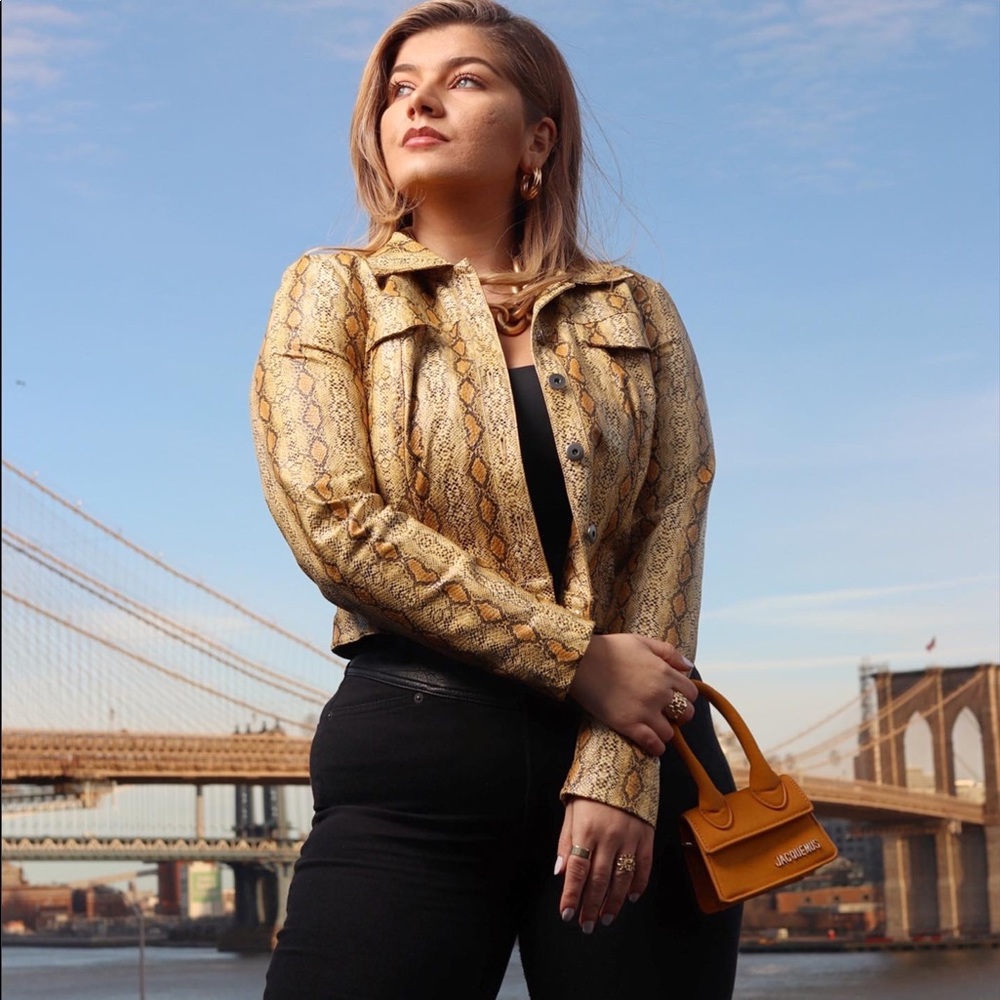 Yellow Snake Print leather jacket